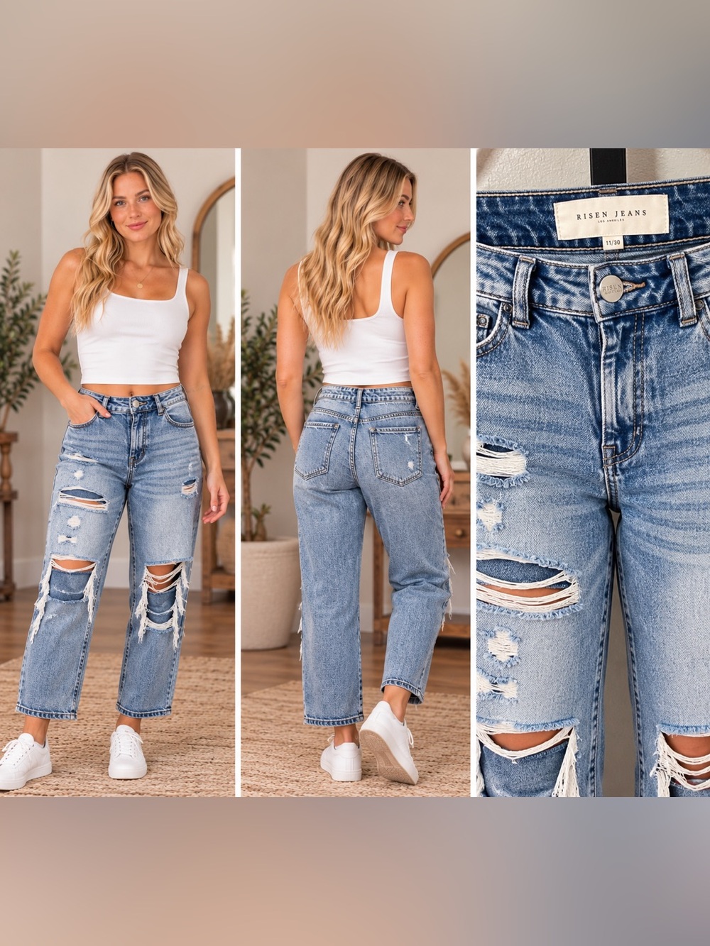 Risen Jeans Distressed Light Blue Boyfriend Jeans for Women 17w 11r 26L